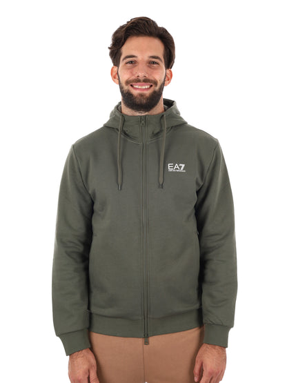 FELPA CON ZIP E CAPPUCCIO EA7 EMPORIO ARMANI DA UOMO VERDE MILITARE