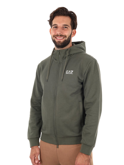 FELPA CON ZIP E CAPPUCCIO EA7 EMPORIO ARMANI DA UOMO VERDE MILITARE