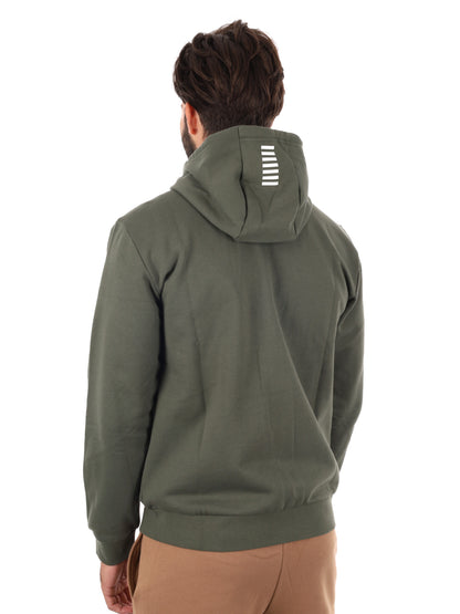 FELPA CON ZIP E CAPPUCCIO EA7 EMPORIO ARMANI DA UOMO VERDE MILITARE