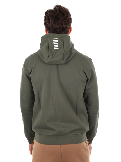 FELPA CON ZIP E CAPPUCCIO EA7 EMPORIO ARMANI DA UOMO VERDE MILITARE