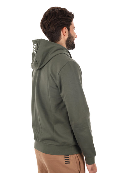 FELPA CON ZIP E CAPPUCCIO EA7 EMPORIO ARMANI DA UOMO VERDE MILITARE