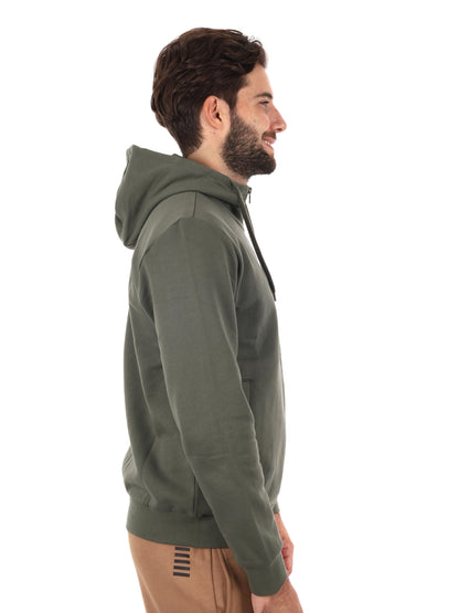 FELPA CON ZIP E CAPPUCCIO EA7 EMPORIO ARMANI DA UOMO VERDE MILITARE