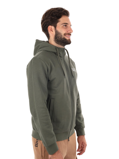 FELPA CON ZIP E CAPPUCCIO EA7 EMPORIO ARMANI DA UOMO VERDE MILITARE