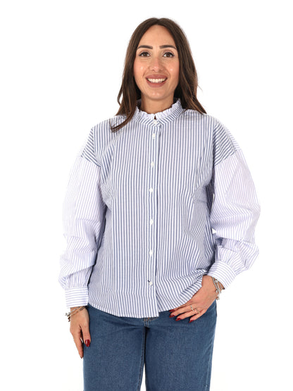 Pepe Jeans Aper, camicia unisex adulto azzurra a righe con volant