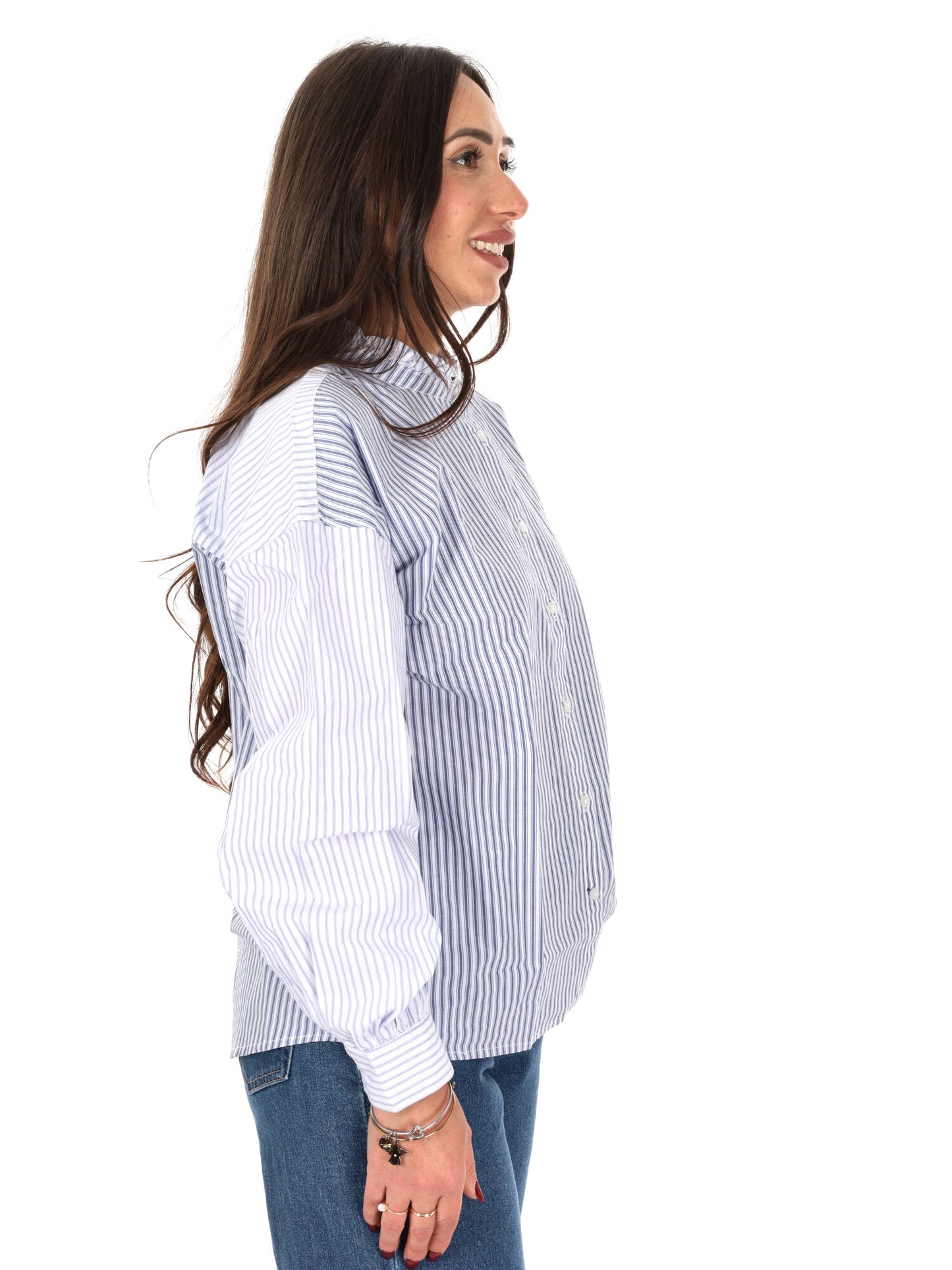 Pepe Jeans Aper, camicia unisex adulto azzurra a righe con volant
