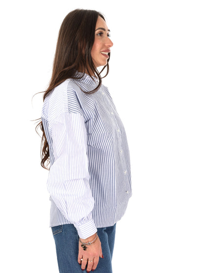 Pepe Jeans Aper, camicia unisex adulto azzurra a righe con volant