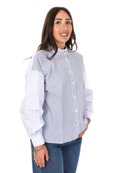 Pepe Jeans Aper, camicia unisex adulto azzurra a righe con volant