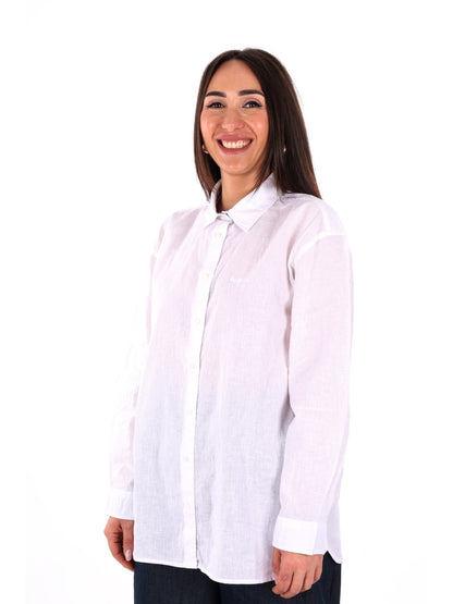 Pepe Jeans Bernadette, camicia donna bianca in lino e cotone