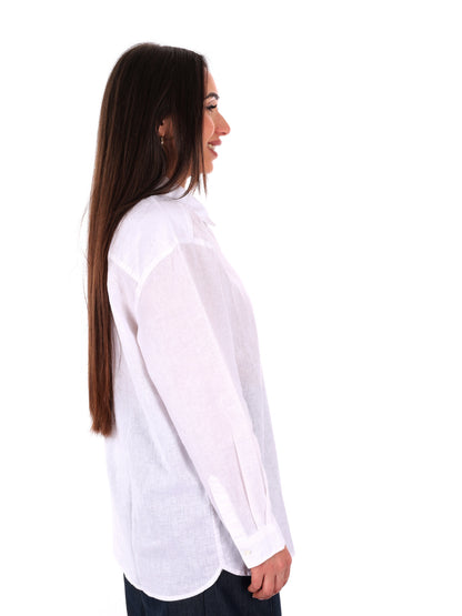 Pepe Jeans Bernadette, camicia donna bianca in lino e cotone