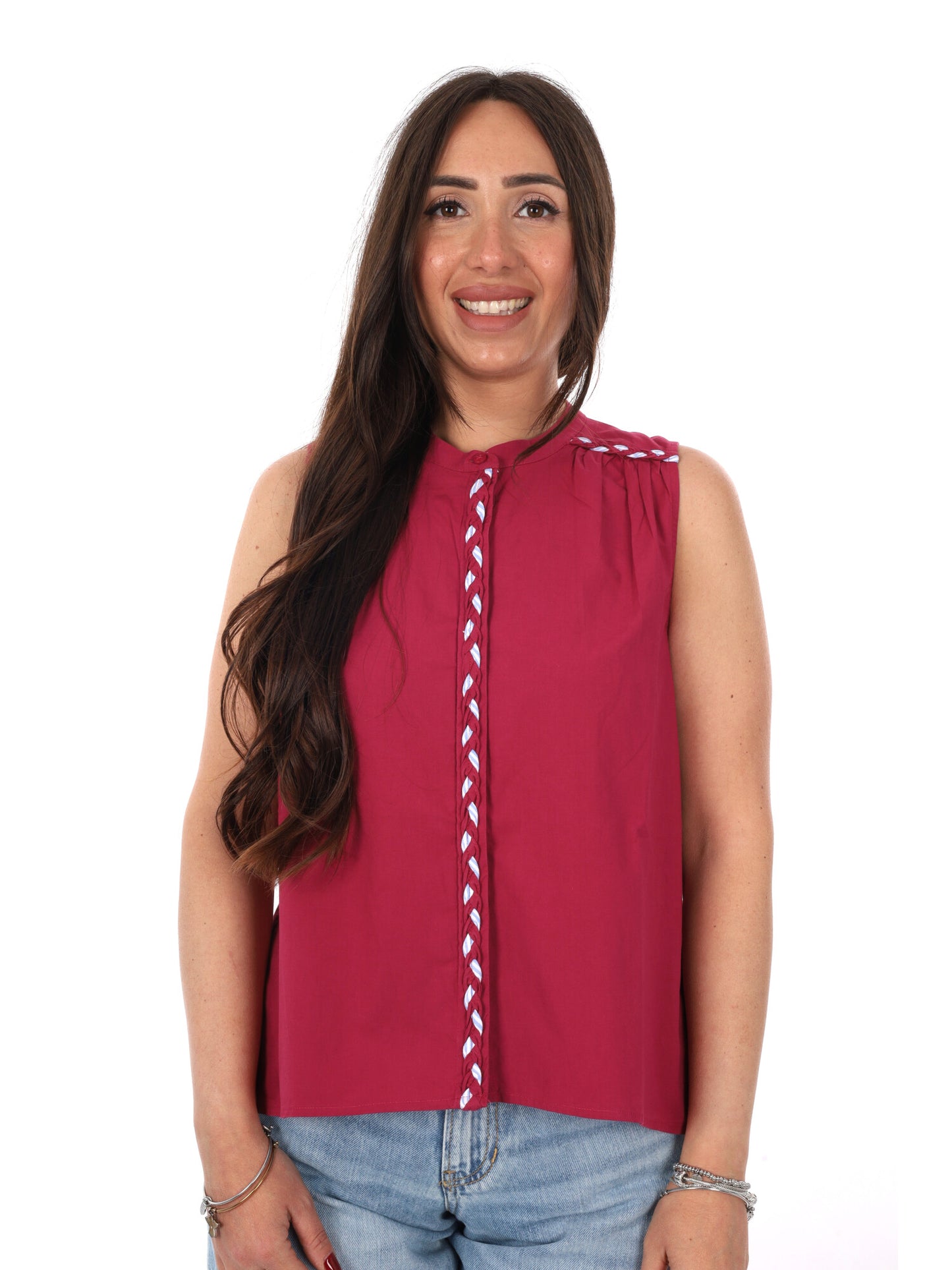 Pepe Jeans Brita, top donna rosso in cotone per primavera estate