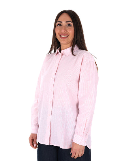 Pepe Jeans Bernany, camicia donna fucsia in lino e cotone relaxed fit