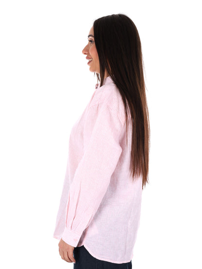 Pepe Jeans Bernany, camicia donna fucsia in lino e cotone relaxed fit