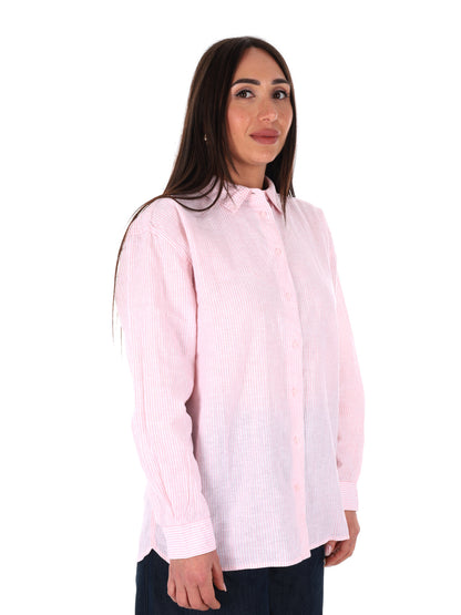 Pepe Jeans Bernany, camicia donna fucsia in lino e cotone relaxed fit