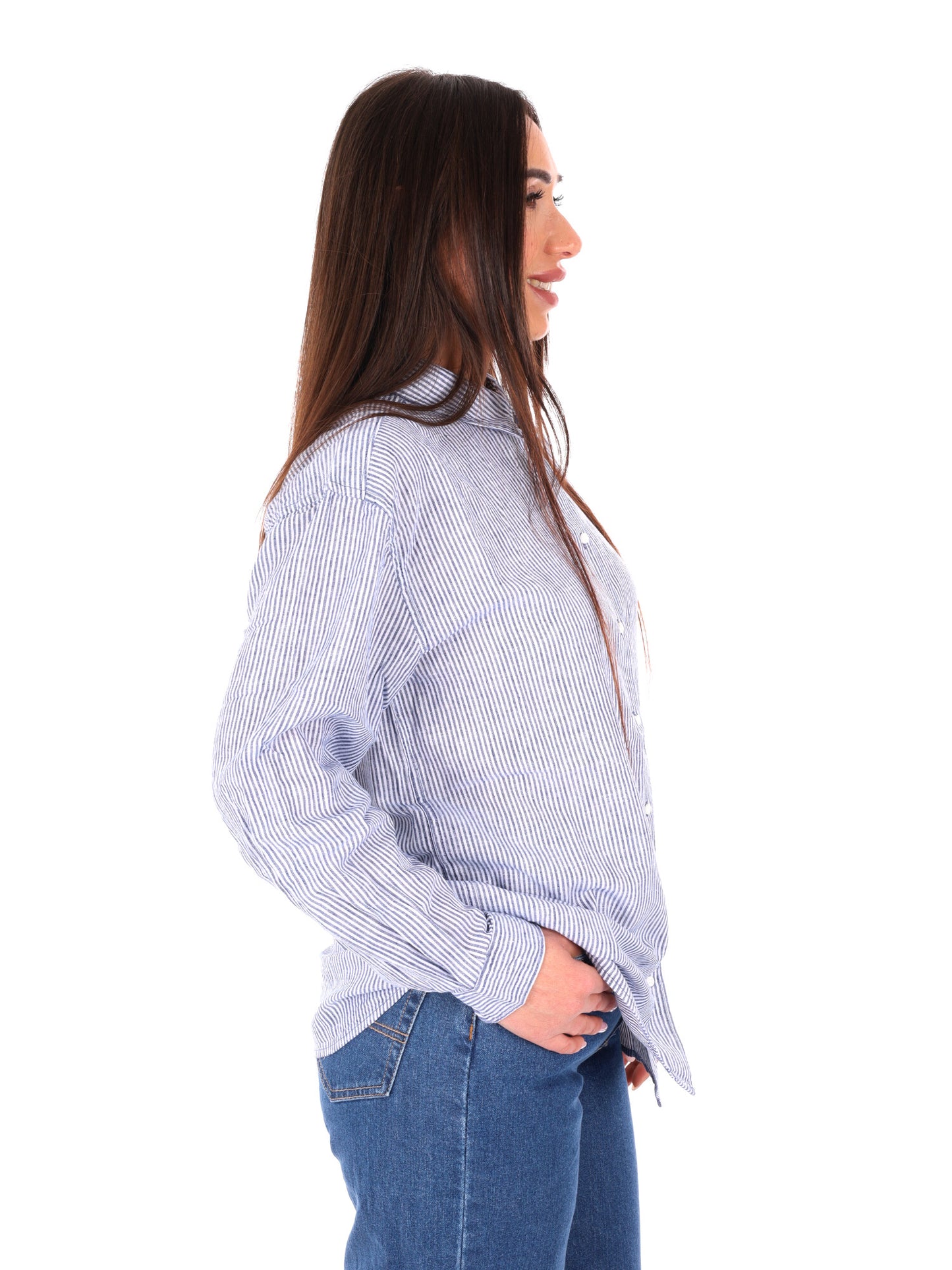 Pepe Jeans Bernany, camicia donna azzurra in lino e cotone