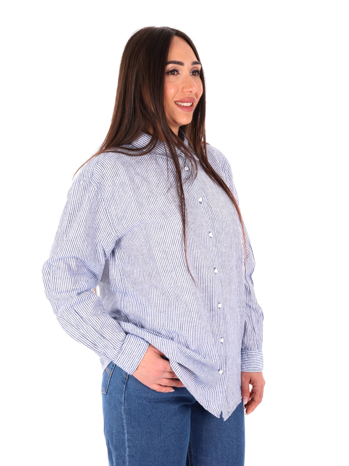 Pepe Jeans Bernany, camicia donna azzurra in lino e cotone