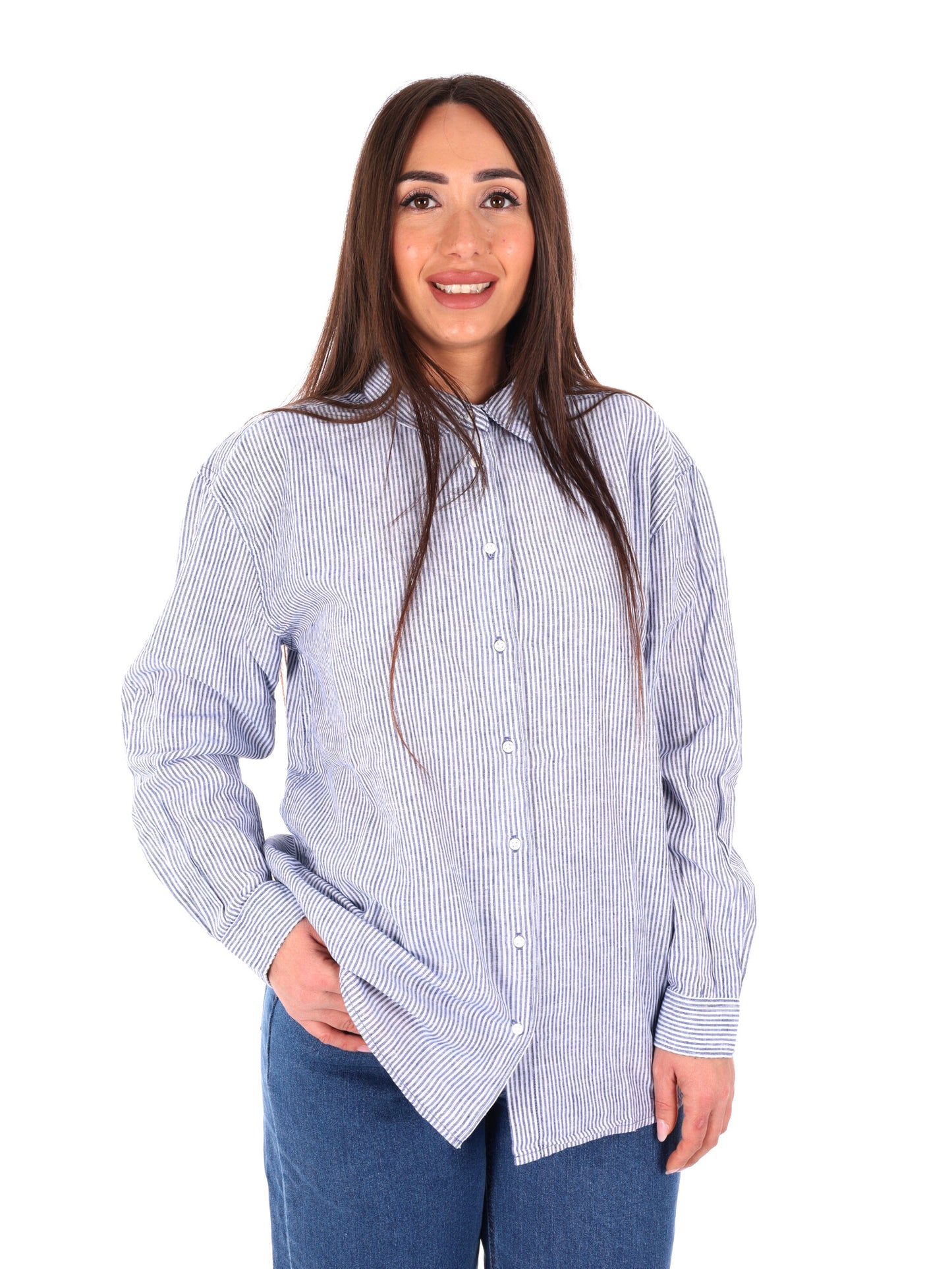 Pepe Jeans Bernany, camicia donna azzurra in lino e cotone