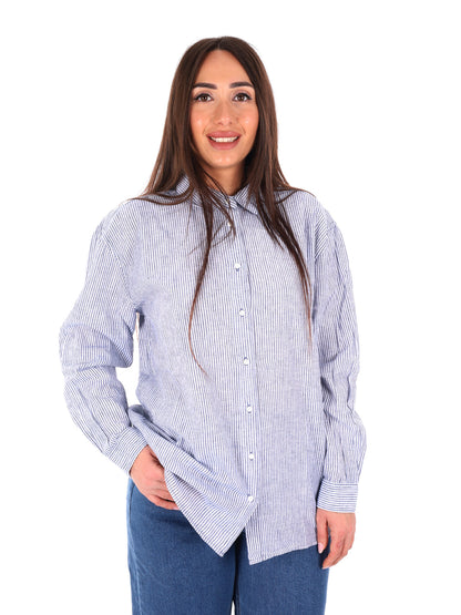 Pepe Jeans Bernany, camicia donna azzurra in lino e cotone