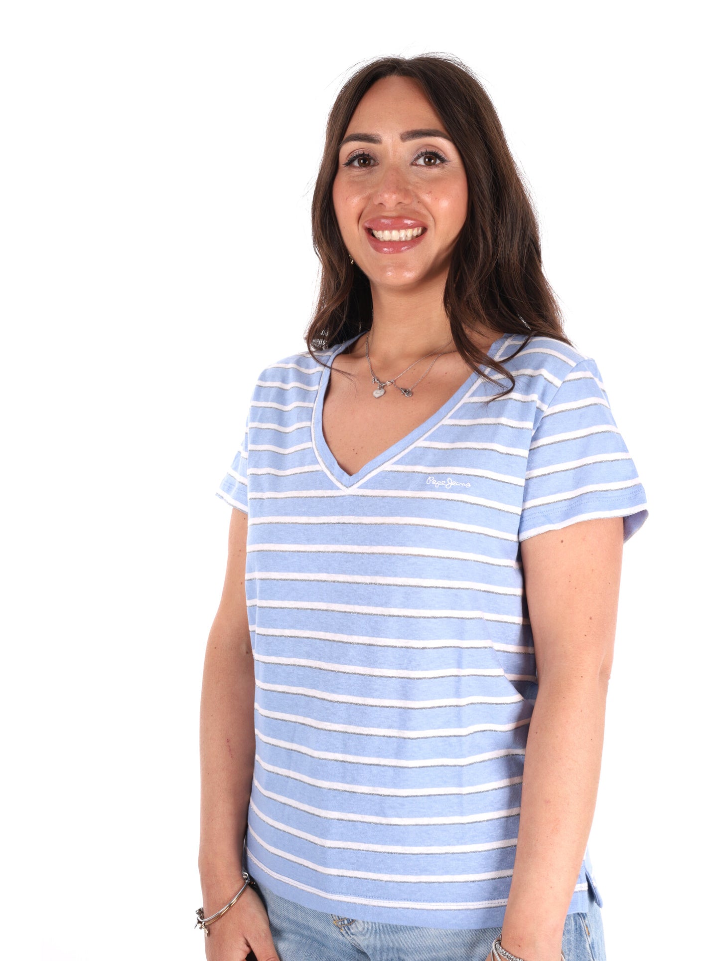 Pepe Jeans Megan V, t-shirt donna azzurra a maniche corte