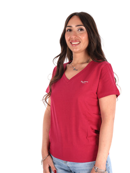 Pepe Jeans Mae V, t-shirt donna rossa a maniche corte