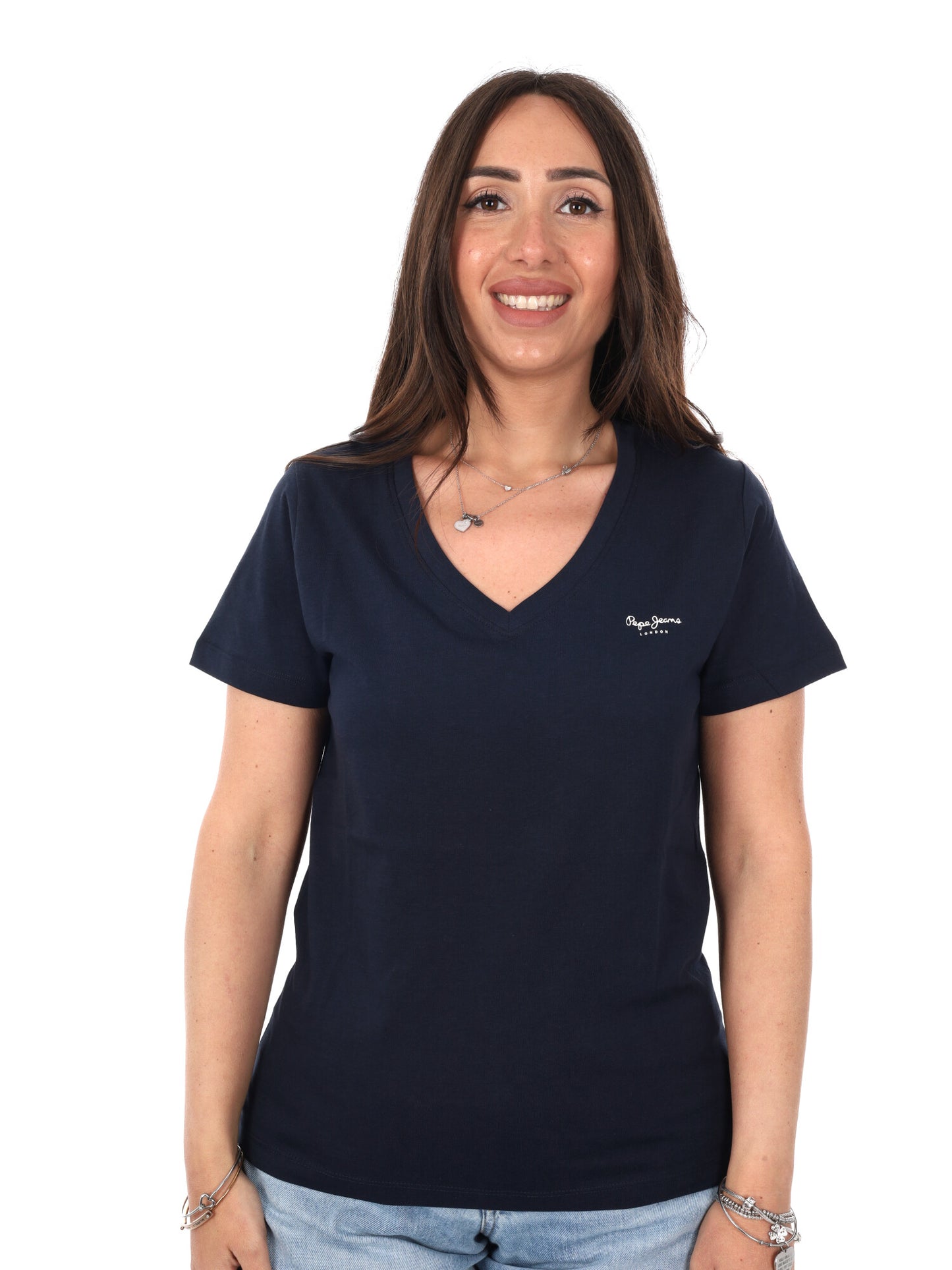 Pepe Jeans Mae V, t-shirt donna a maniche corte blu