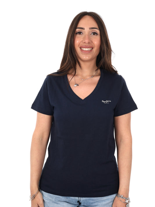 Pepe Jeans Mae V, t-shirt unisex a maniche corte blu