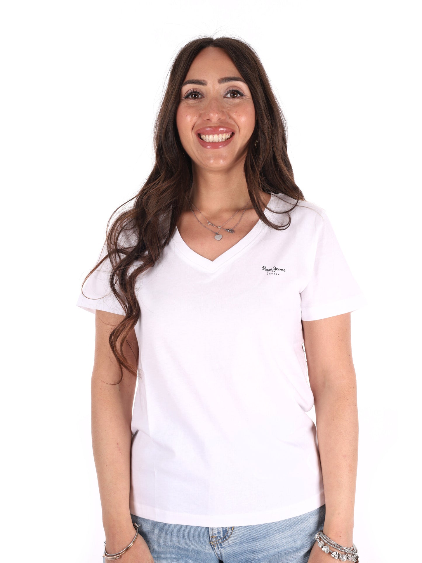 Pepe Jeans Mae V, t-shirt donna bianca con scollo a V
