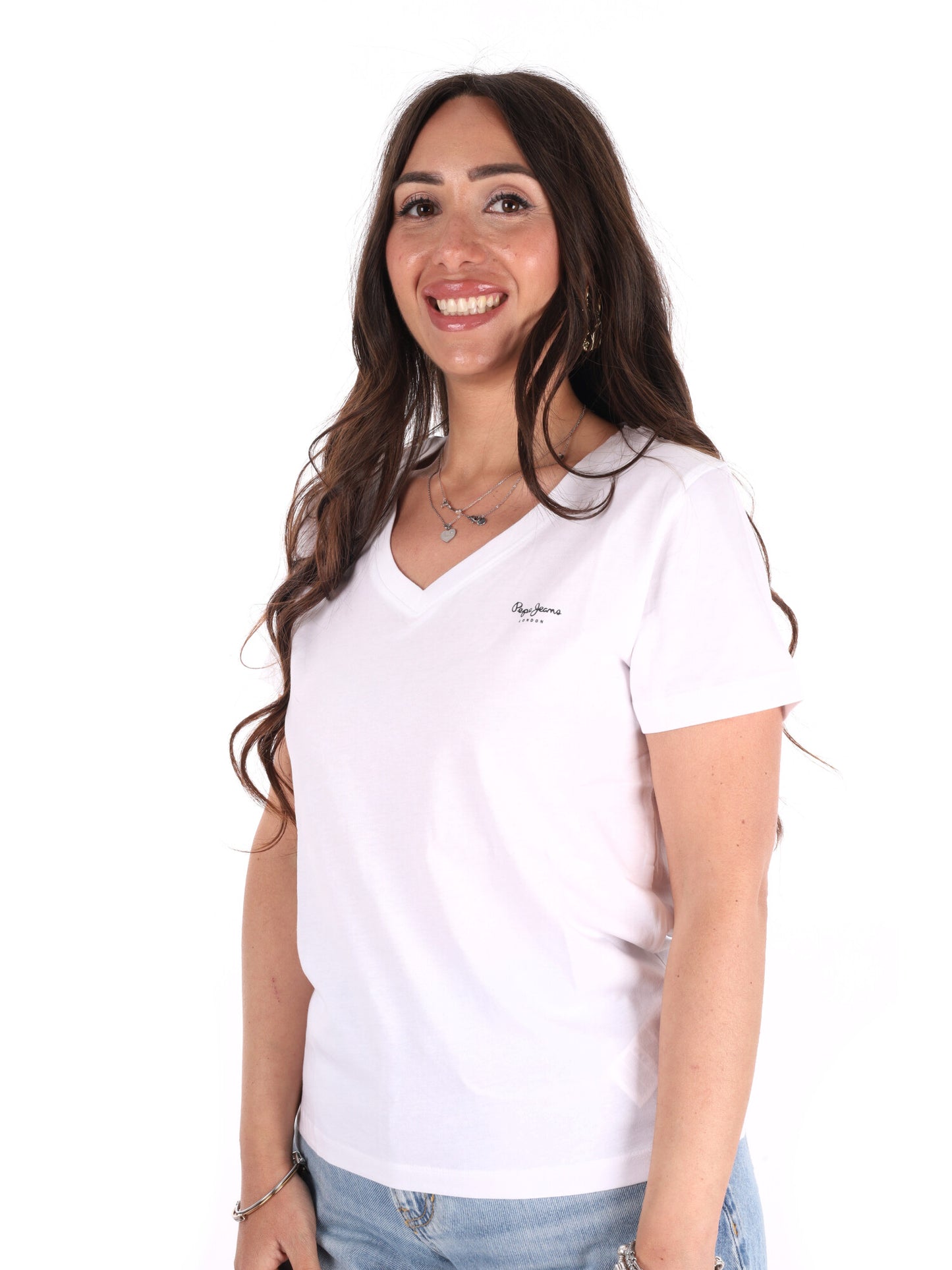 Pepe Jeans Mae V, t-shirt donna bianca con scollo a V