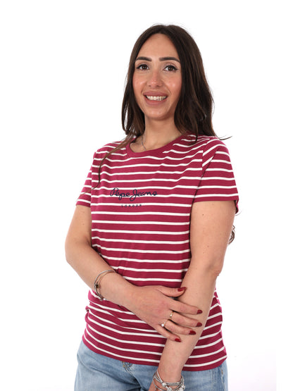 Pepe Jeans Mae, t-shirt donna rossa a maniche corte in cotone