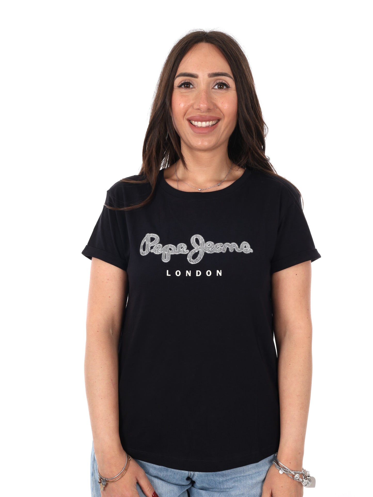 T-shirt donna Pepe Jeans Nadda nera a maniche corte