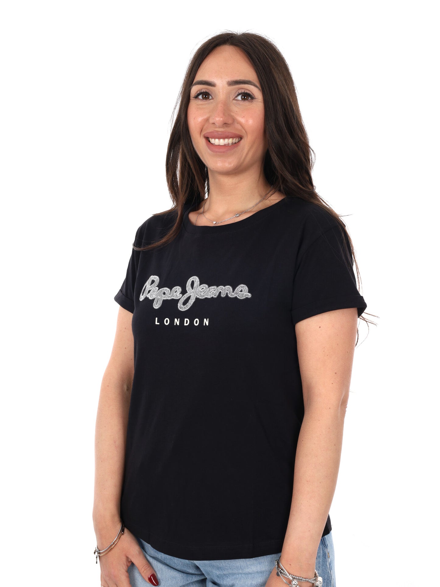 T-shirt donna Pepe Jeans Nadda nera a maniche corte