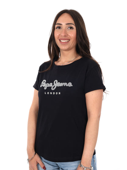 T-shirt donna Pepe Jeans Nadda nera a maniche corte