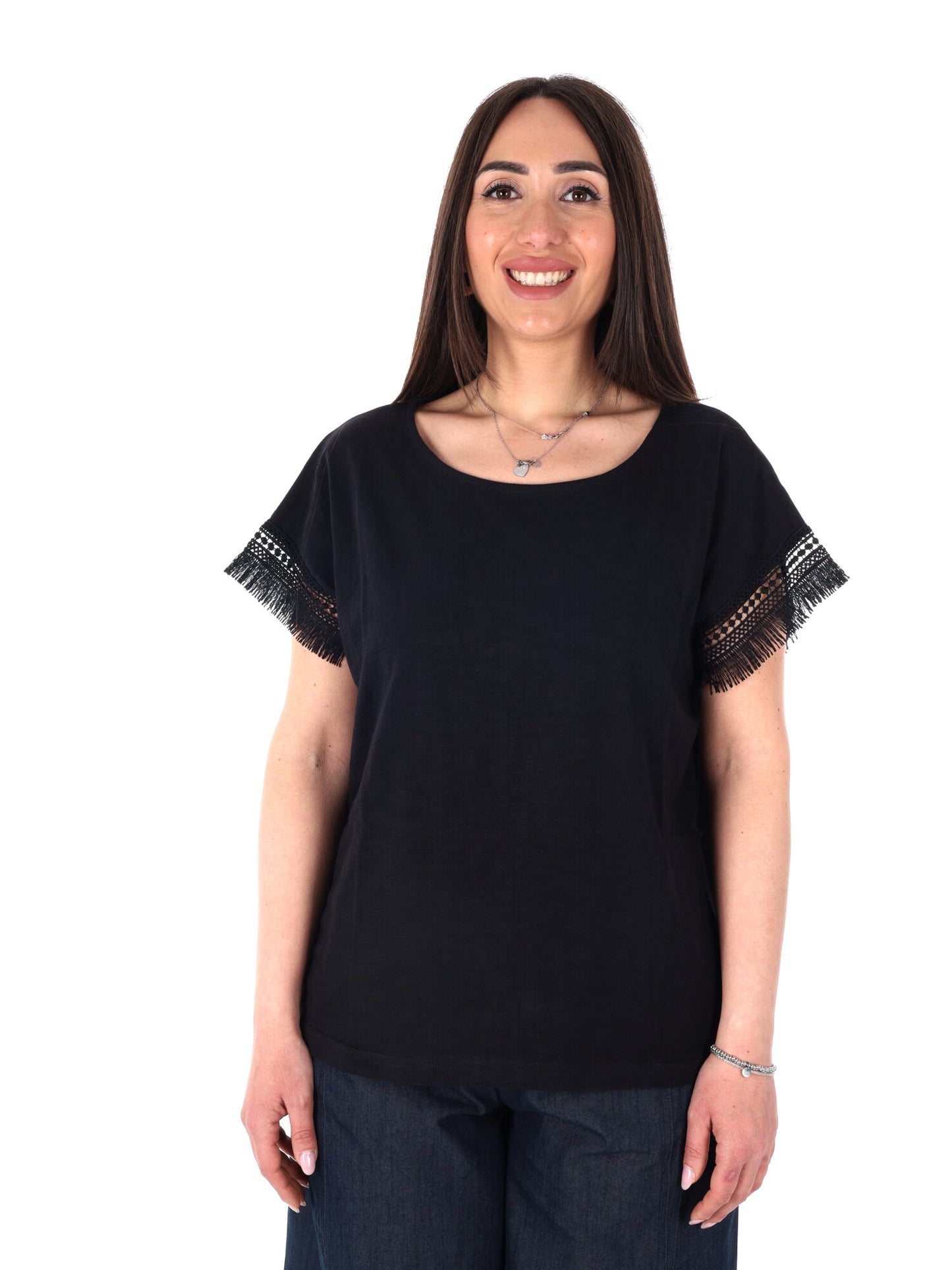 Pepe Jeans Nain, t-shirt donna nera in cotone a maniche corte