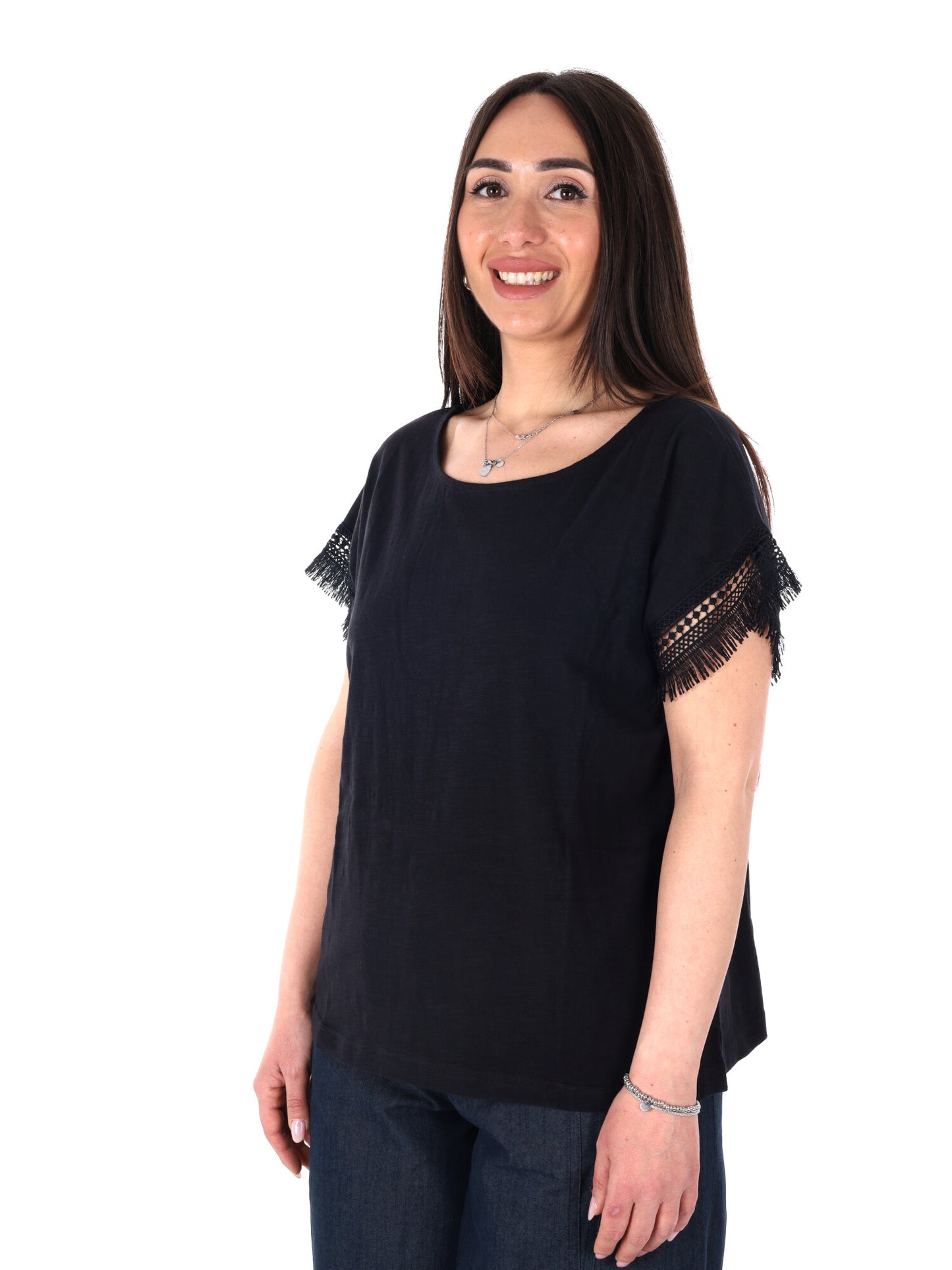 Pepe Jeans Nain, t-shirt donna nera in cotone a maniche corte
