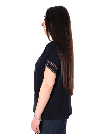 Pepe Jeans Nain, t-shirt donna nera in cotone a maniche corte