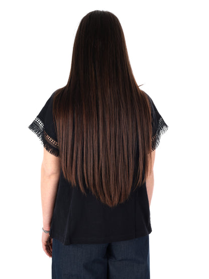 Pepe Jeans Nain, t-shirt donna nera in cotone a maniche corte