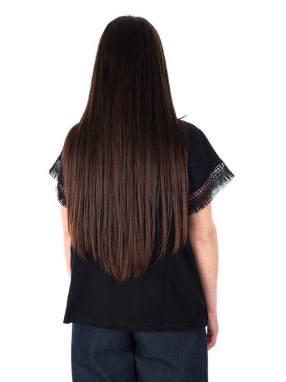 Pepe Jeans Nain, t-shirt donna nera in cotone a maniche corte