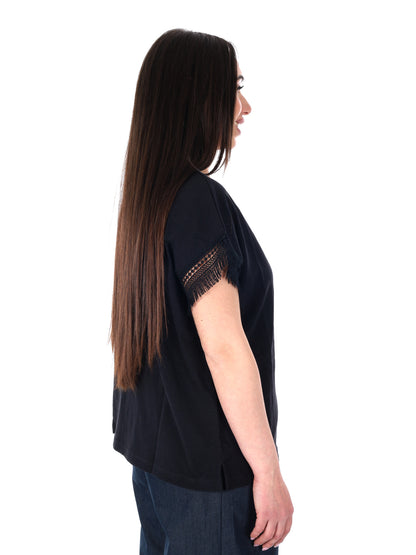 Pepe Jeans Nain, t-shirt donna nera in cotone a maniche corte