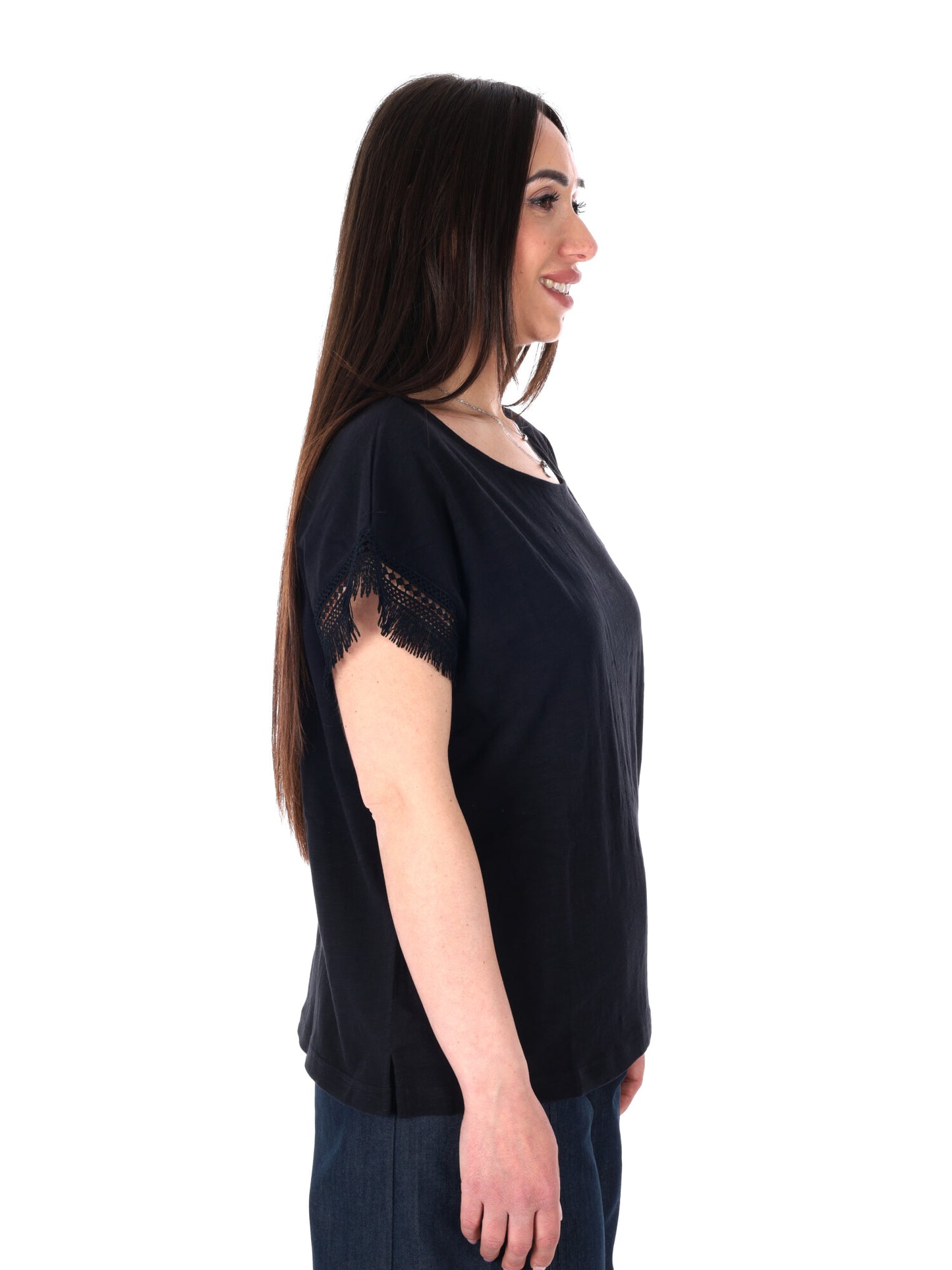 Pepe Jeans Nain, t-shirt donna nera in cotone a maniche corte