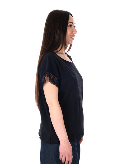 Pepe Jeans Nain, t-shirt donna nera in cotone a maniche corte