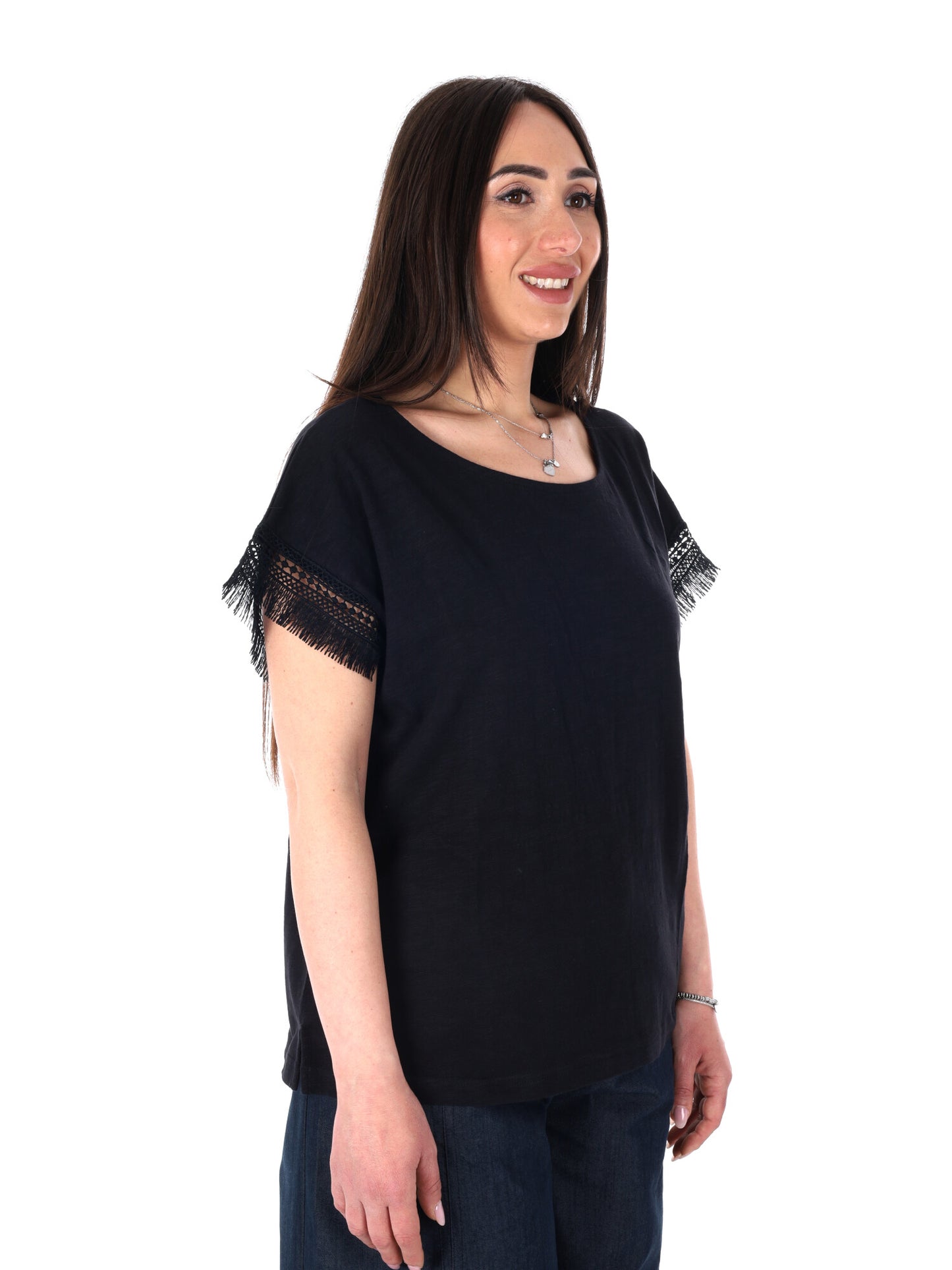 Pepe Jeans Nain, t-shirt donna nera in cotone a maniche corte