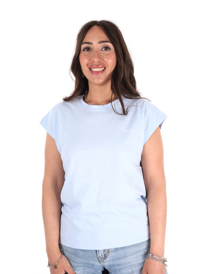 T-shirt Bloom di Pepe Jeans da donna in cotone azzurra