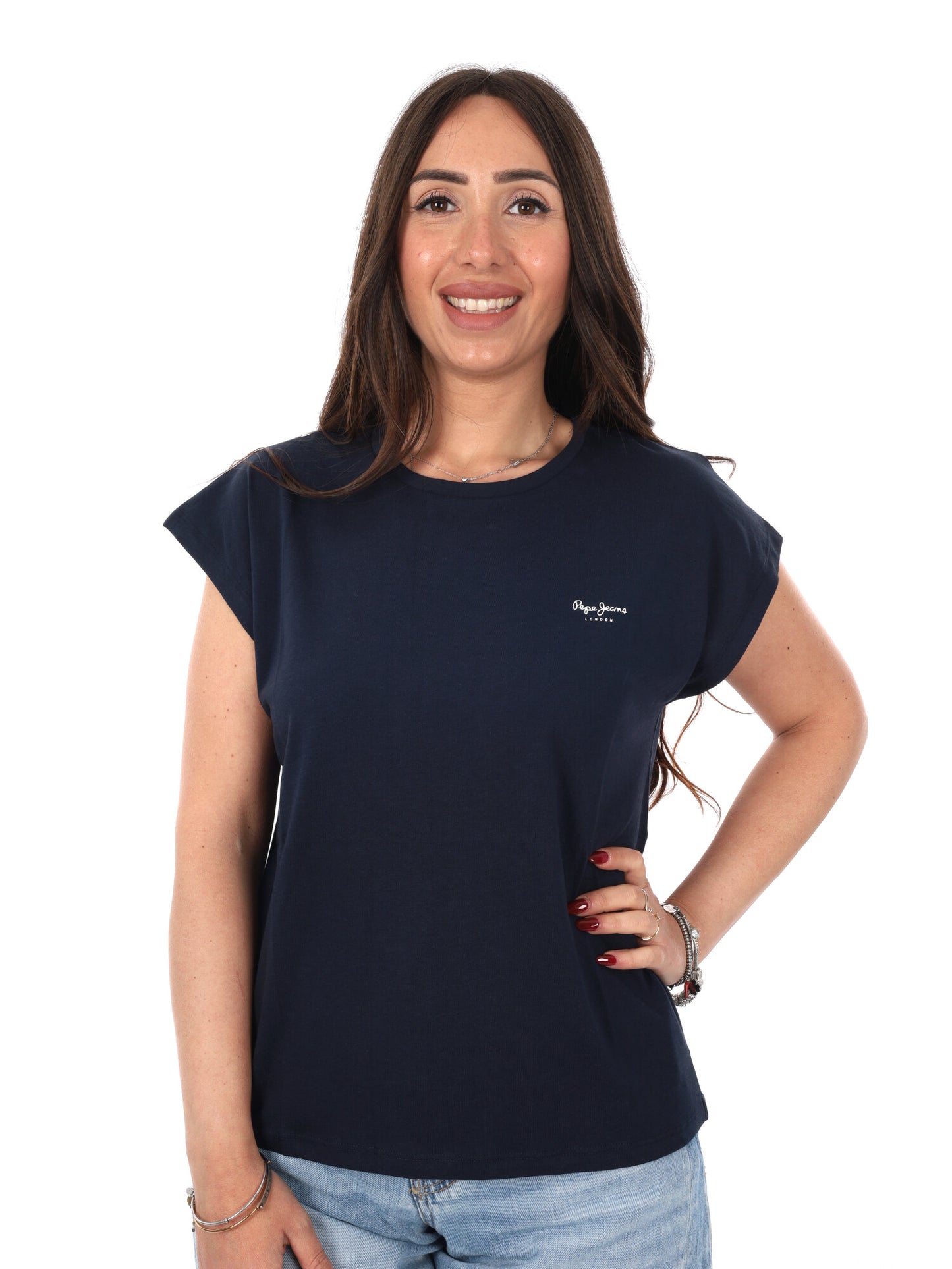 Pepe Jeans Bloom, t-shirt donna blu in cotone leggero