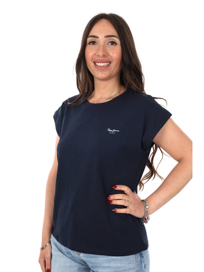 Pepe Jeans Bloom, t-shirt donna blu in cotone leggero