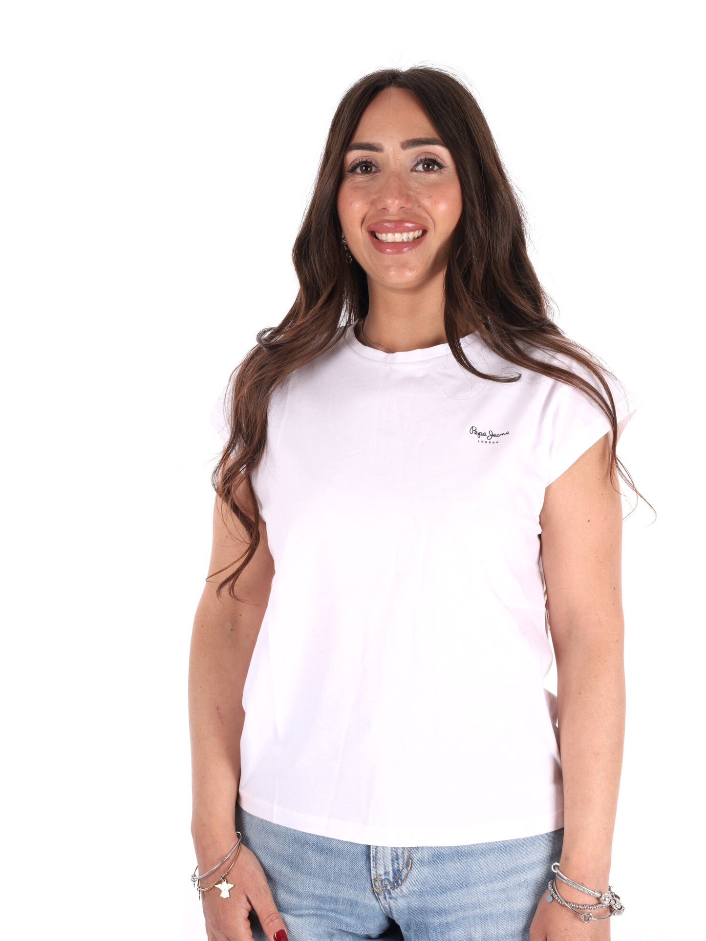 Pepe Jeans Bloom, t-shirt slim fit donna bianca