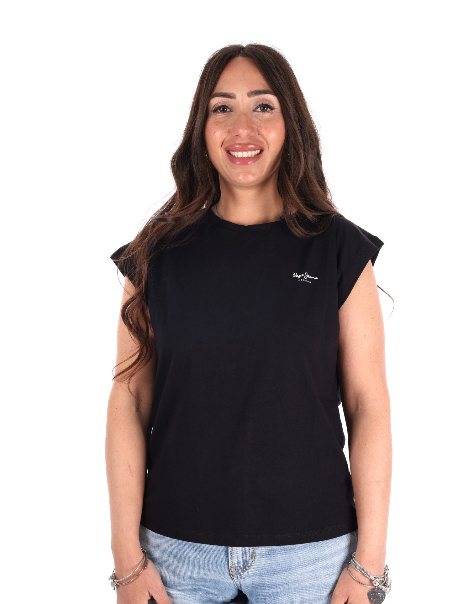 Pepe Jeans Bloom, t-shirt donna in cotone nero slim fit