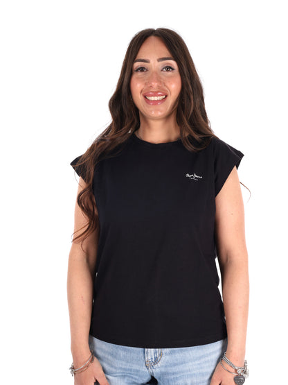 Pepe Jeans Bloom, t-shirt donna in cotone nero slim fit