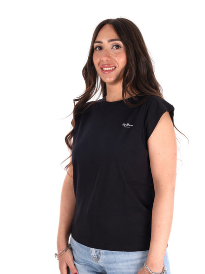 Pepe Jeans Bloom, t-shirt donna in cotone nero slim fit
