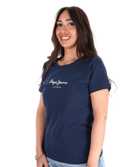 Pepe Jeans New Virginia, t-shirt slim donna blu con logo