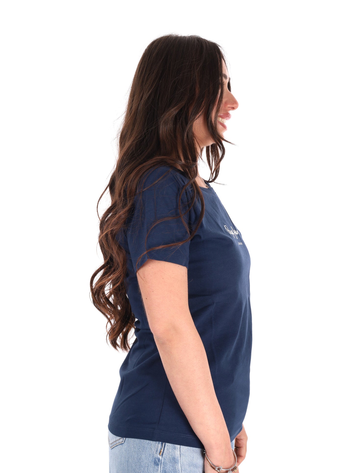 Pepe Jeans New Virginia, t-shirt slim donna blu con logo
