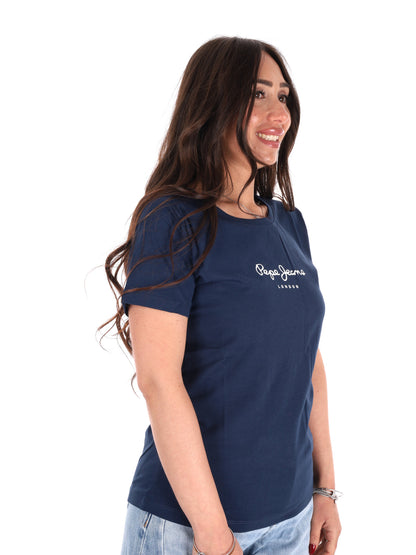 Pepe Jeans New Virginia, t-shirt slim donna blu con logo